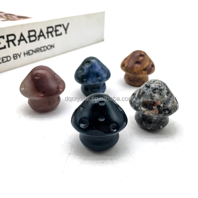 Wholesale Natural Crystal Craft Obsidian Mushroom Carving Ornament Mix Material Mushroom for Home Decor Souvenir Gift
