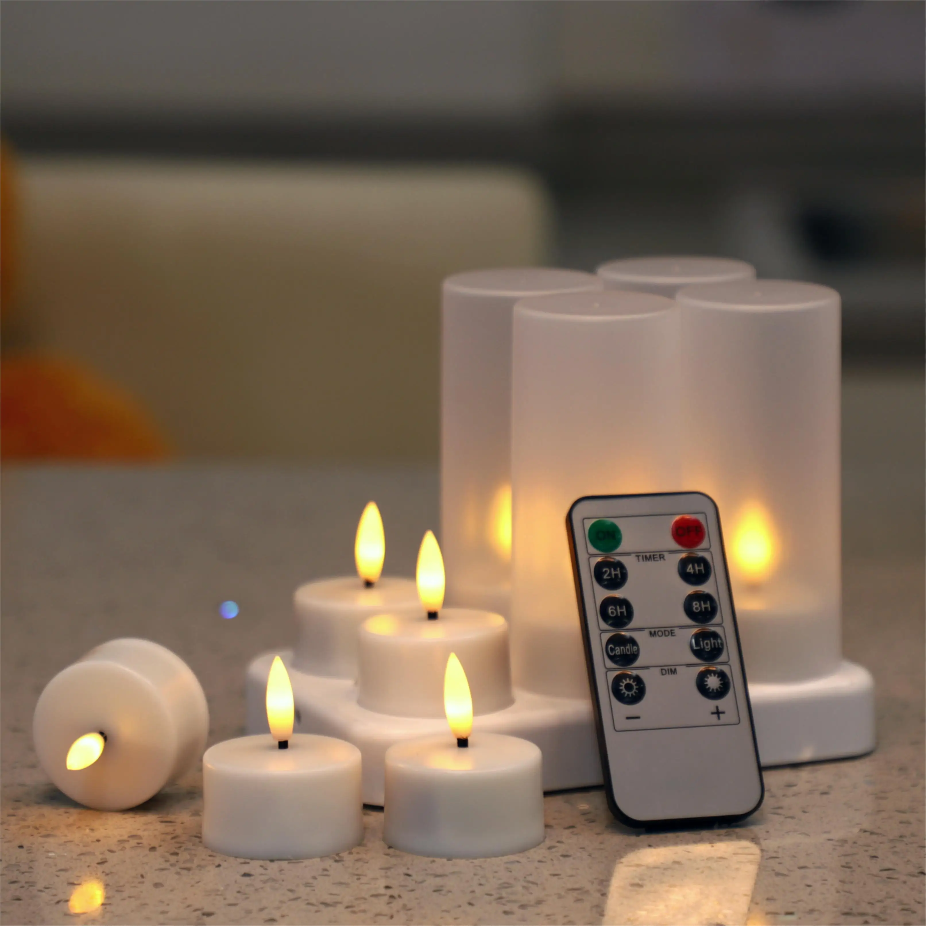 

3D Black Wick Set 6 Remote Control Flickering Flameless Valentines Christmas Gifts Rechargeable Led Tea Light Candles