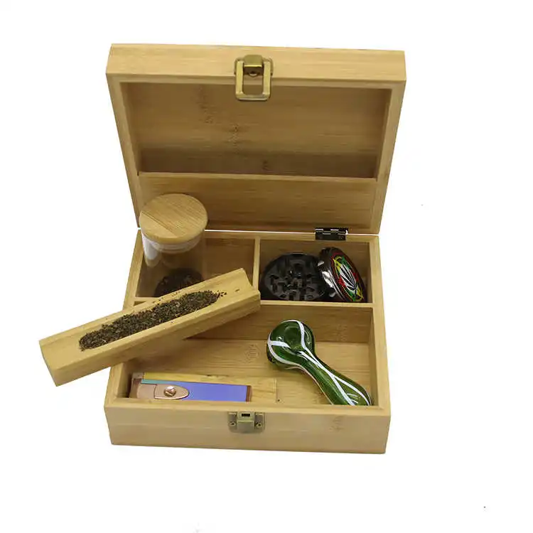 Natural Bamboo Wooden Storage Weed Stash Box Custom Smoking Pipe