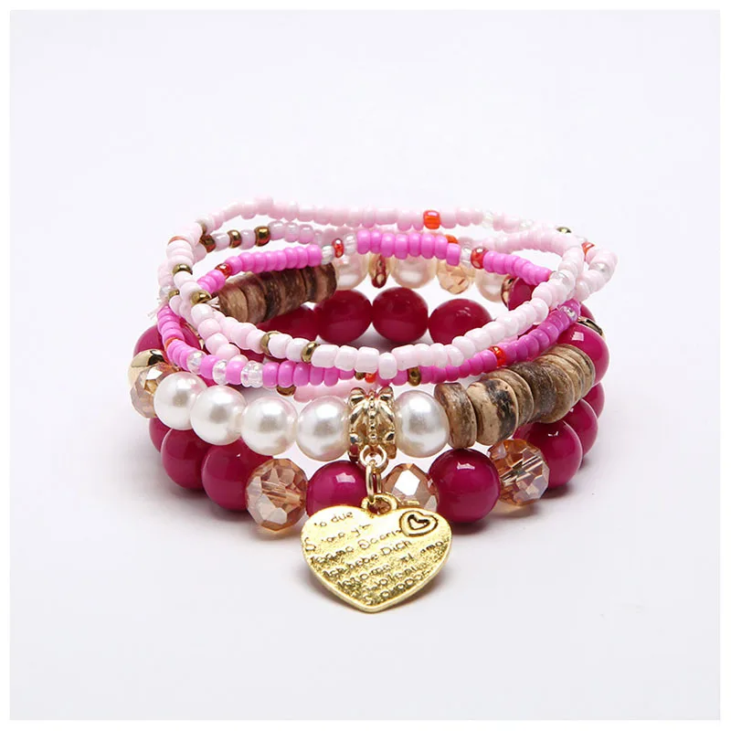 

2021 Sailing Jewelry Heart Shaped Pendant Bracelet Hand-woven Heart Shaped Bracelet Multilayer Rice Beads Bracelet