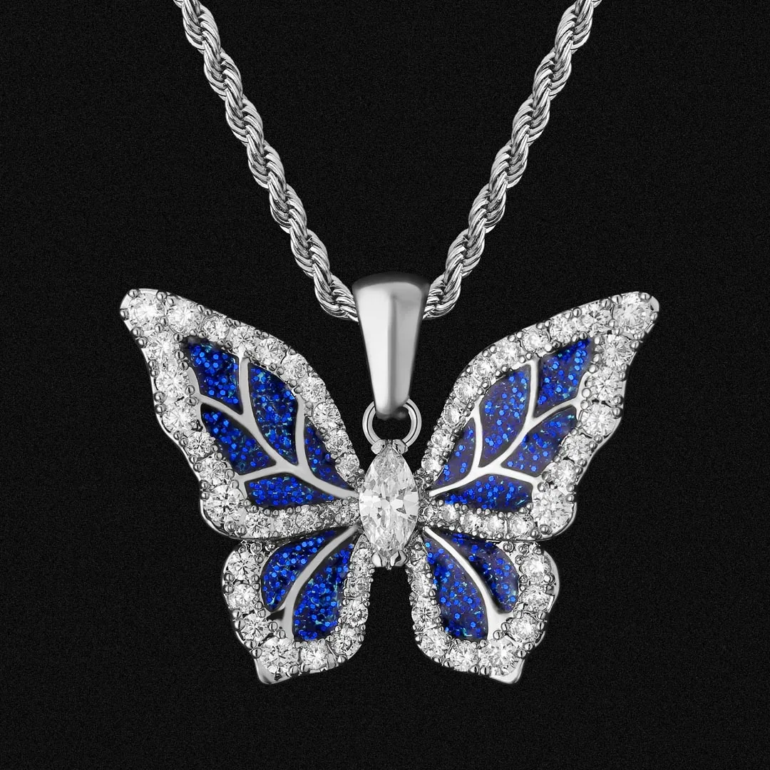 

KRKC Drop Shipping 1pcs Service Silver White Gold plated Iced Out CZ Diamond Crystal Butterfly Pendant Necklaces