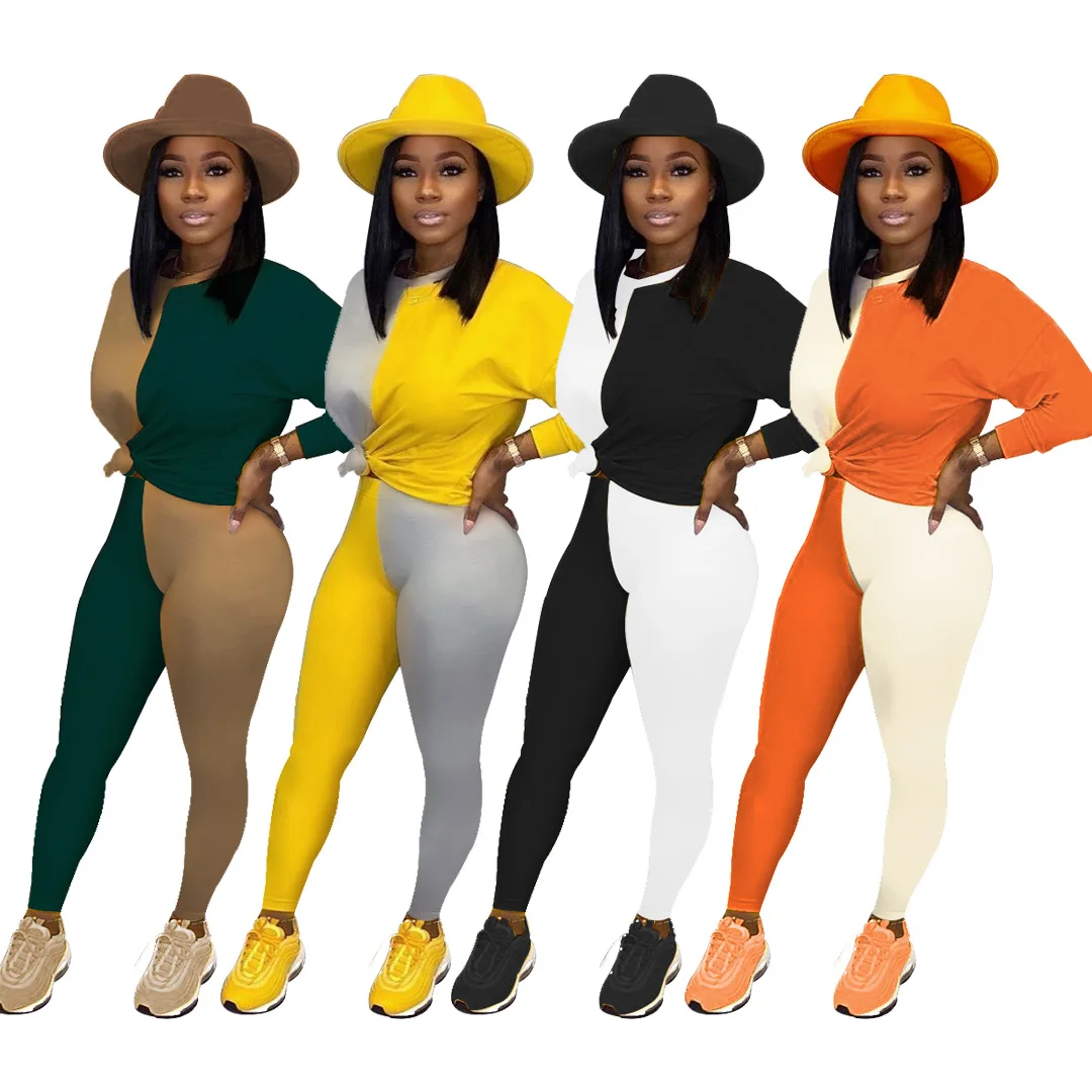 

2020 fashion custom cotton long sleeve two piece pants set women clothing, Picture