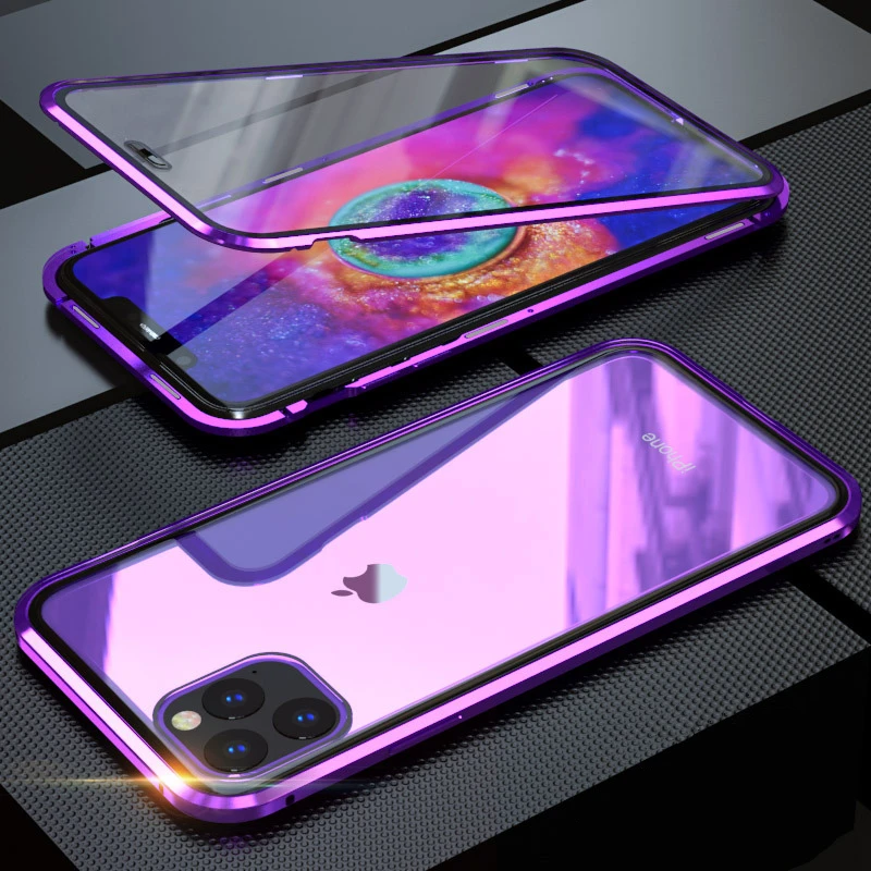 

2019 Luxury 360 Degree Full Cover Tempered Glass Protector Flip Magnetic Metal bumper Phone Case For iPhone 11