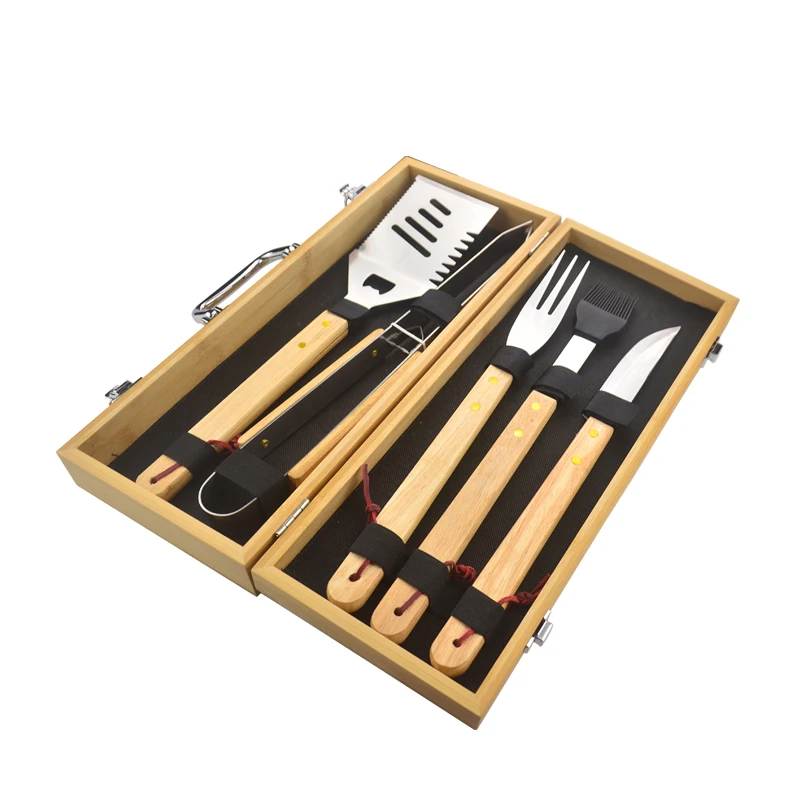 

RTS Portable BBQ Tools 5 piece Barbecue Tool Set Grill Accessories Kit with Eco Friendly wooden box