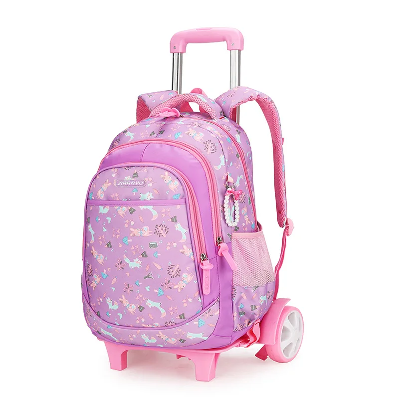 

Student Trolley School Bag Rolling Backpack Kids Girl Wheeled School Backpack Child Waterproof Bag Pack, As pictures