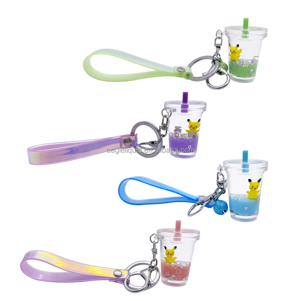 

2021 nice gift liquid boba float keychains milk tea coffee cup keychain acrylic water floater keyring