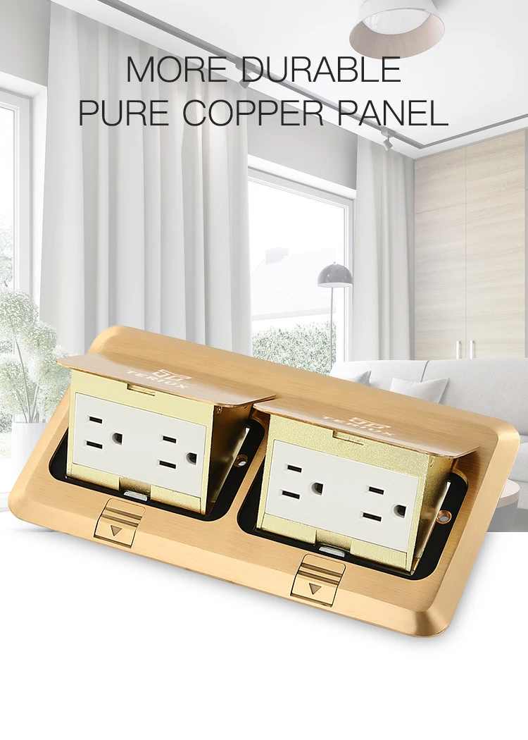 U.S.A standard brass power 16A double pop-up floor socket box
