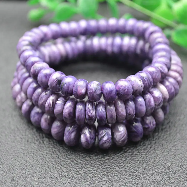 

High Quality Natural Purple Charoite Gemstone Rondelle Spacer Beads Stretch Bracelet