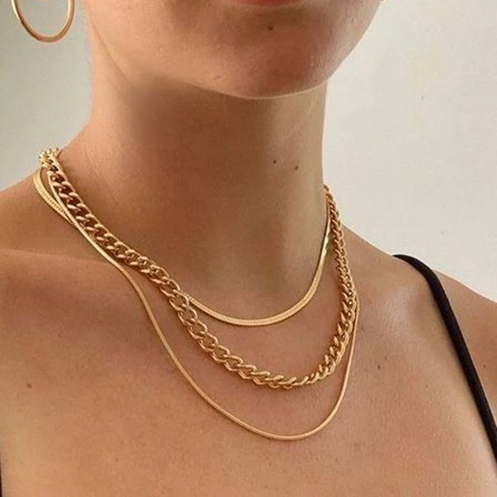 

316 Stainless Steel Choker Necklace Simple 18K Gold Plated Round Snake Chain Herringbone Snake Chain necklace