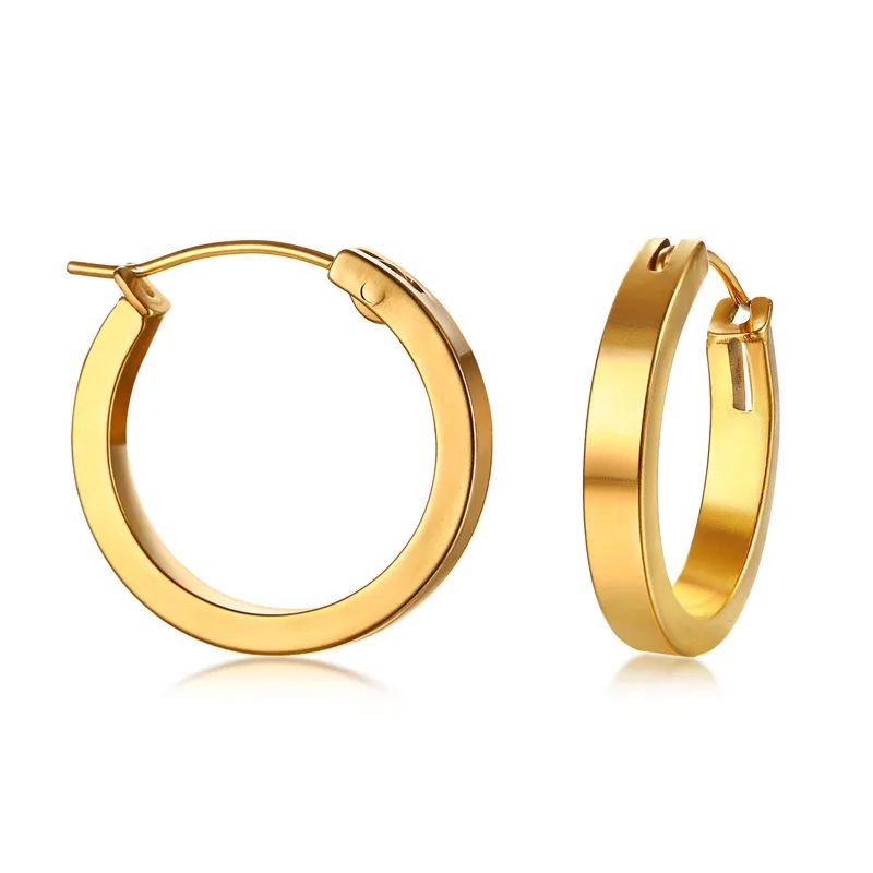 

Retro simple fashion big circle round metal titanium steel gold plated hoop earrings jewelry for women, As pictures