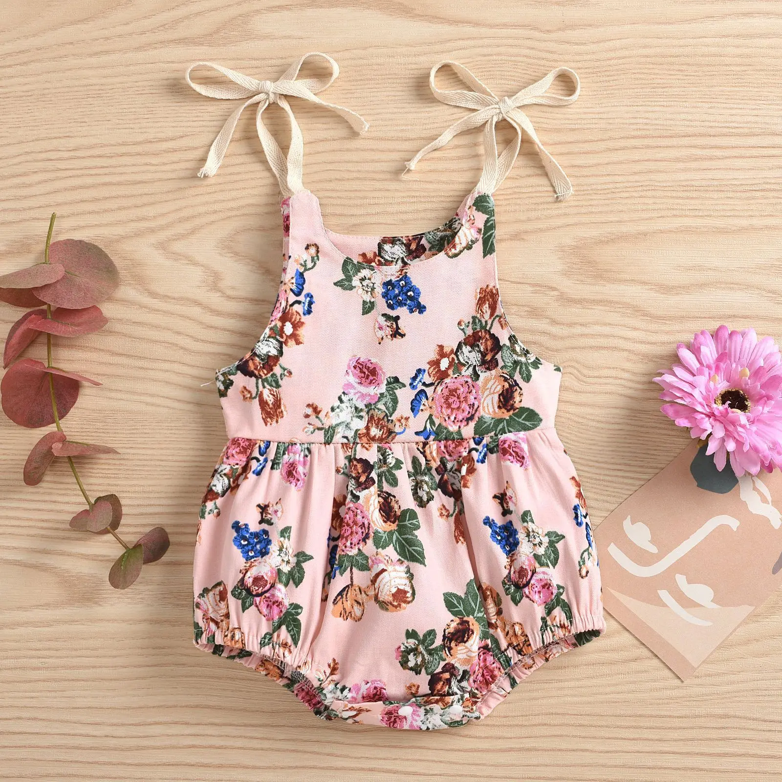 

Girls Floral Print Sling One Piece Suit Cotton Casual Sleeveless Romper Children Clothing