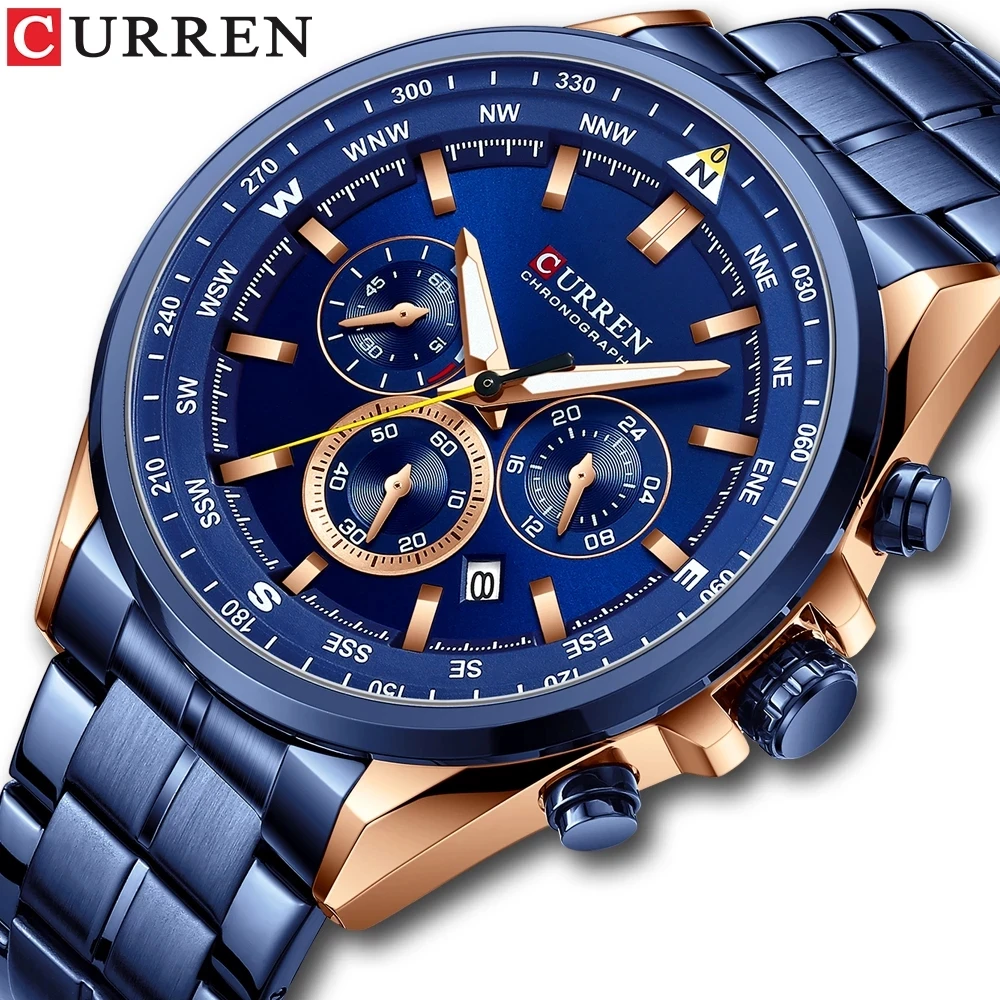 

CURREN 8399 Men's Luxury Watch Fashion Sport Wristwatches Chronograph Full Steel Luminous Hand Watches Men Wrist Dropshipping, 5-colors