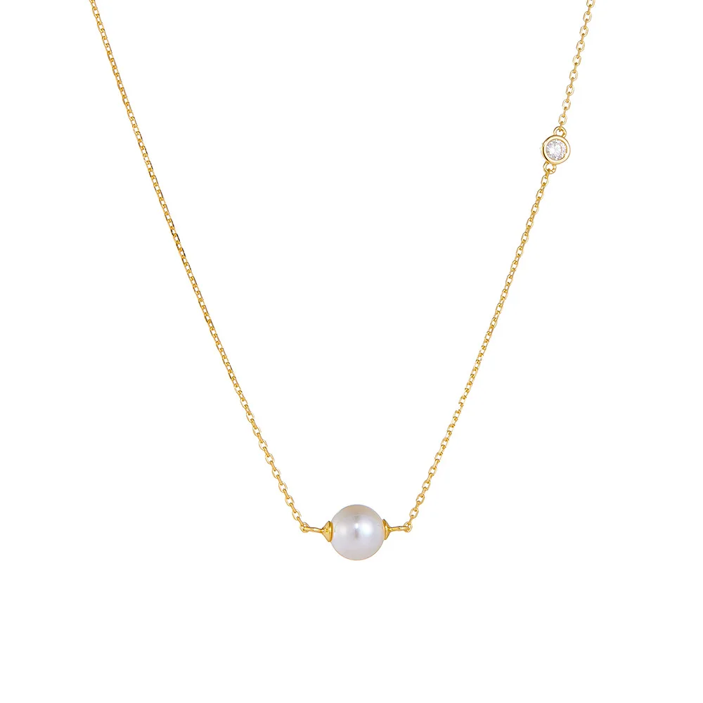 Fashion Jewelry 925 Sterling Silver Shell Pearl Necklace Round Diamond by the Yard Gold Plated Necklaces for Women