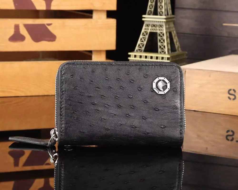 

Handmade Real Ostrich Genuine Leather Zipper Card Holder Credit Card Wallet Holder