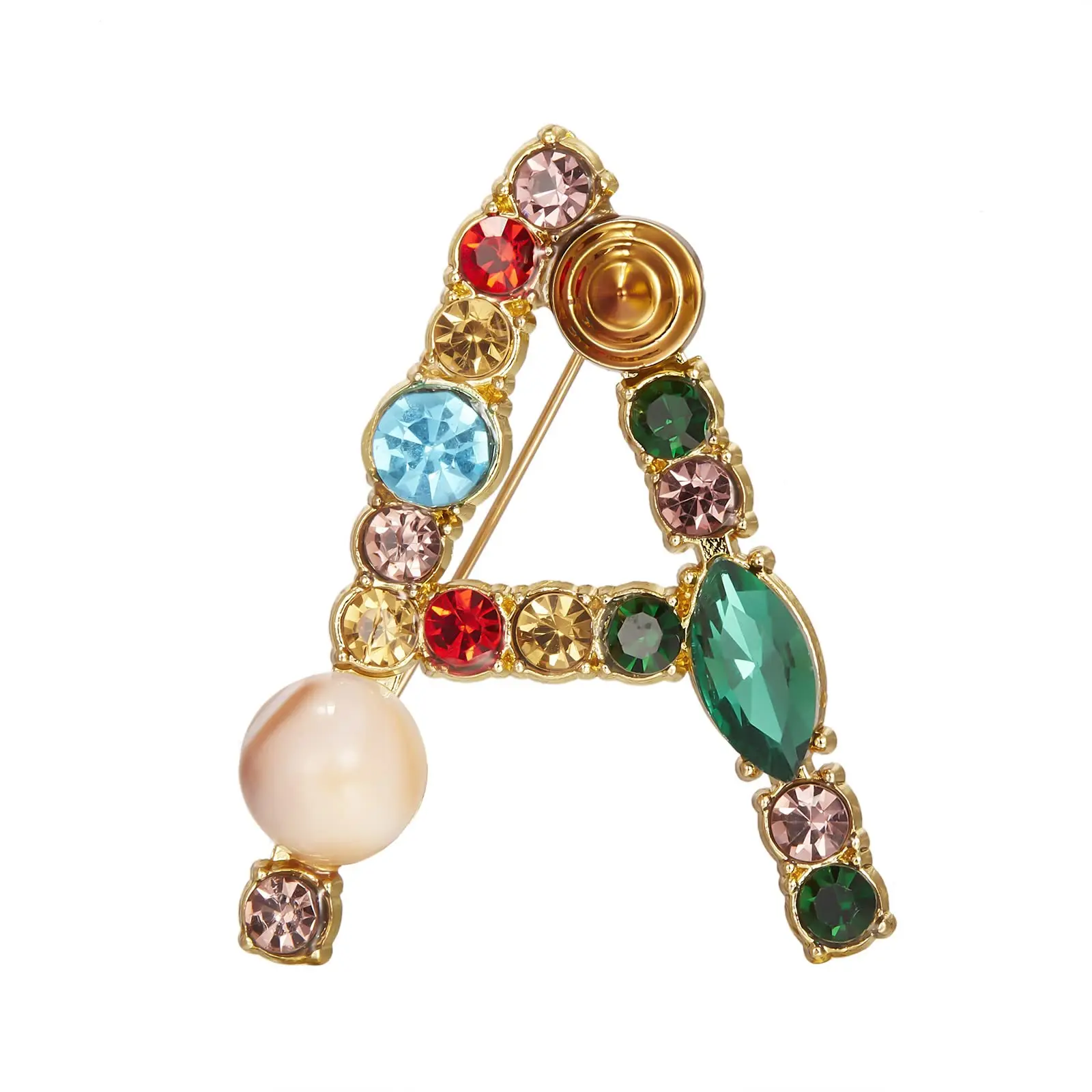 

Crystal Pearl Initial Brooch Gold Plated Enamel Colorful Letter Alphabet Breastpin Pin Jewelry for GIFTS ZA056