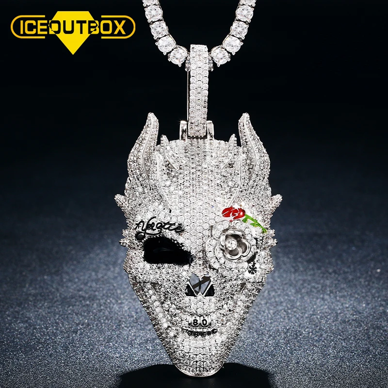 

Bling CZ Skull Head Necklace 14k Gold Iced Out Pendant Mens Pendant Jewelry Hip Hop Man