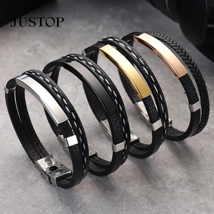 

New Style Hand-woven Multi-layer Combination Accessory Stainless Steel Men's Leather Bracelet Fashion Man Jewelry