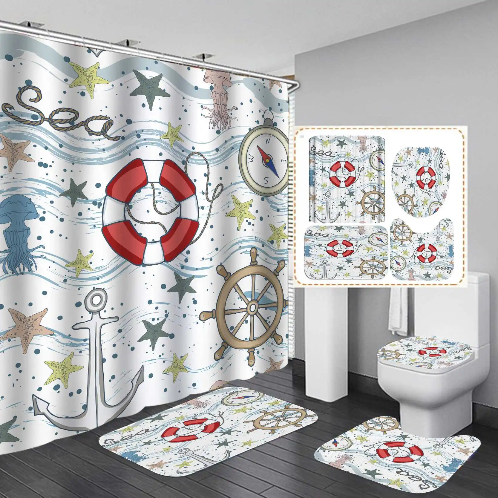 

High quality new colorful cute cartoon character shower curtain set for kids