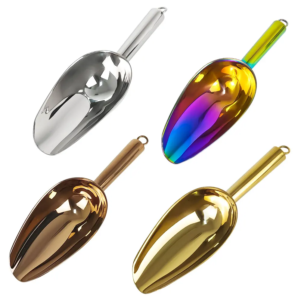 

Lihong Wholesale Custom Logo Metal Ice Cube Scoop For Ice Bucket Stainless Steel Ice Scoop Shovel With Bar Club