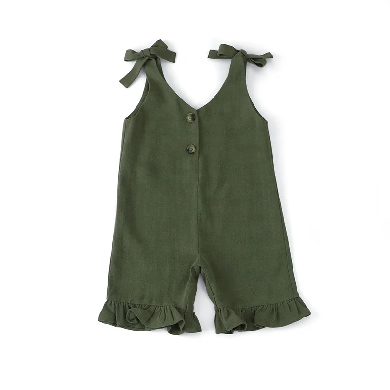 

Army Green New Summer Toddler Kids Solid Sleeveless Buttons Suspender Jumpsuit Linen Romper Baby Girl, Brown/army green/ivory