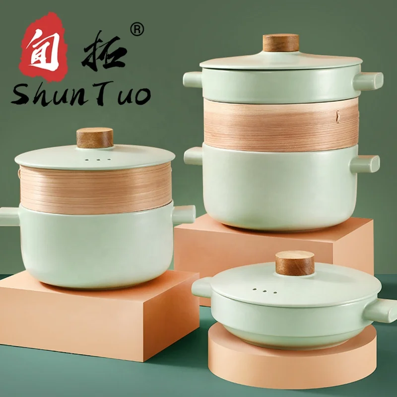 

Manufacturers stock cookware kitchen nonstick 3 tiers food aluminum ceramic granite ware steamer pot, Green