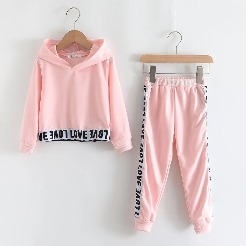 

CDE2519 2021 spring autumn new childrens clothing sets girls patchwork sweater hoodie set letter print pants two piece set