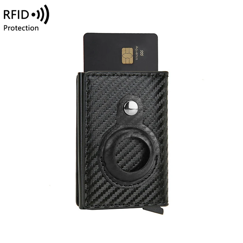 

RFID Blocking Credit Card Wallet Carbon Fiber Pop Up Men Card Holder with Airtag Multi-functional Business Men's Leather Wallet