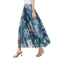 

Long Pattern Flower Print Chiffon Beach Maxi Skirt