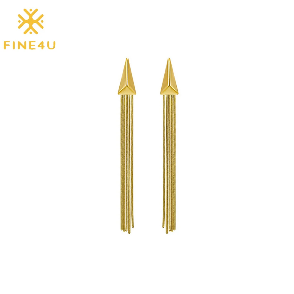 

Women fashion alloy jewelry triangle long 14k gold plated 2021 tassel earrings