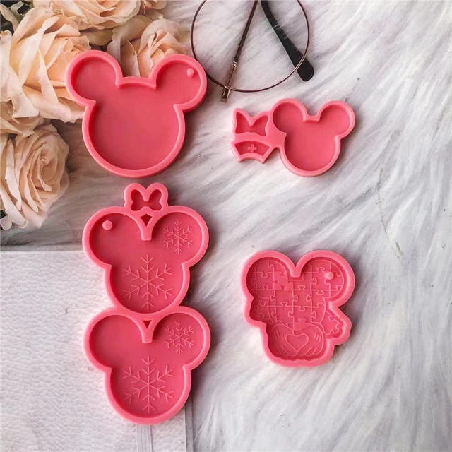 

J031 Ready To Ship DIY Shiny Cartoon Puzzle Mickey Mouse Head Silicone Keychain Resin Molds, Stock or customized