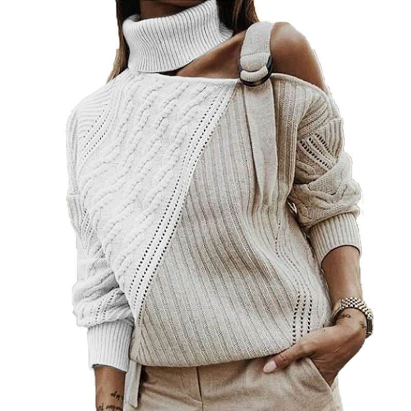

M7232 Women's 2020 New Colorblock Lapel Shoulder Sweater