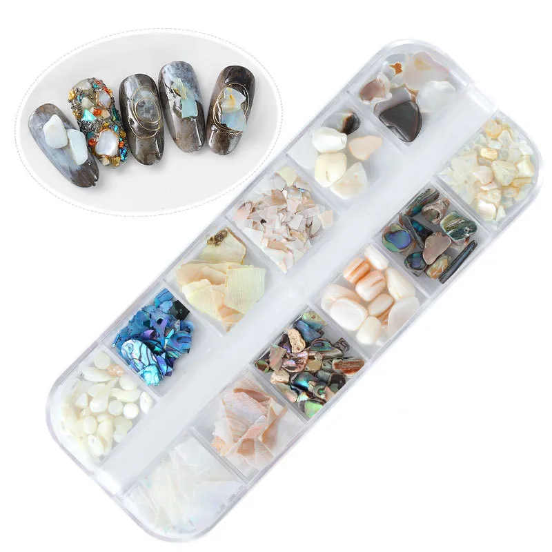 

Japanese style nail decoration accessories 12 color set thick abalone slices DIY natural nail shells, Photo color