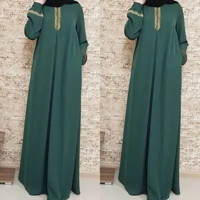 

CMX240 Printed Muslim Long Casual Sleeve Dress Plus Size Abaya Jilbab Maxi Dress Muslim Dresses And Abaya For Women Lady Large S, Picture color