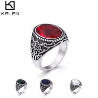 

KALEN Silver Color Rainbow Crystal Stone Stainless Steel Rings For Men