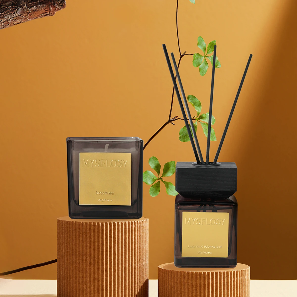 

Luxury Square bottle Home Oil Fragrance Glass Jar Luxury Reed Diffuser Scented Candles Gift Set