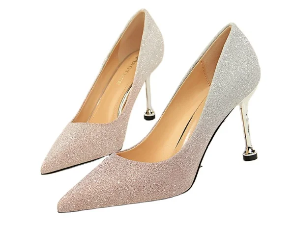 

the Shallow Mouth Shiny Silver Gradient Piecing wedding high heel shoes dress shoes banquet shoes stiletto heels., Sliver