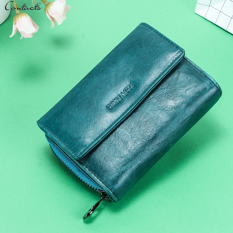 

CONTACT'S Dropshipping latest design ladies blue leather bifold women purse with out side zipper coin pocket mini purse