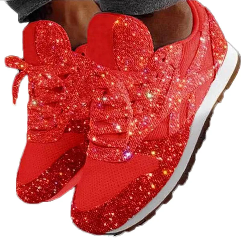 

Hot Sale Sports Casual Shoes New Sequins Tassels Breathable Rhinestone Chunky Shoes High Heels Womens Shoes