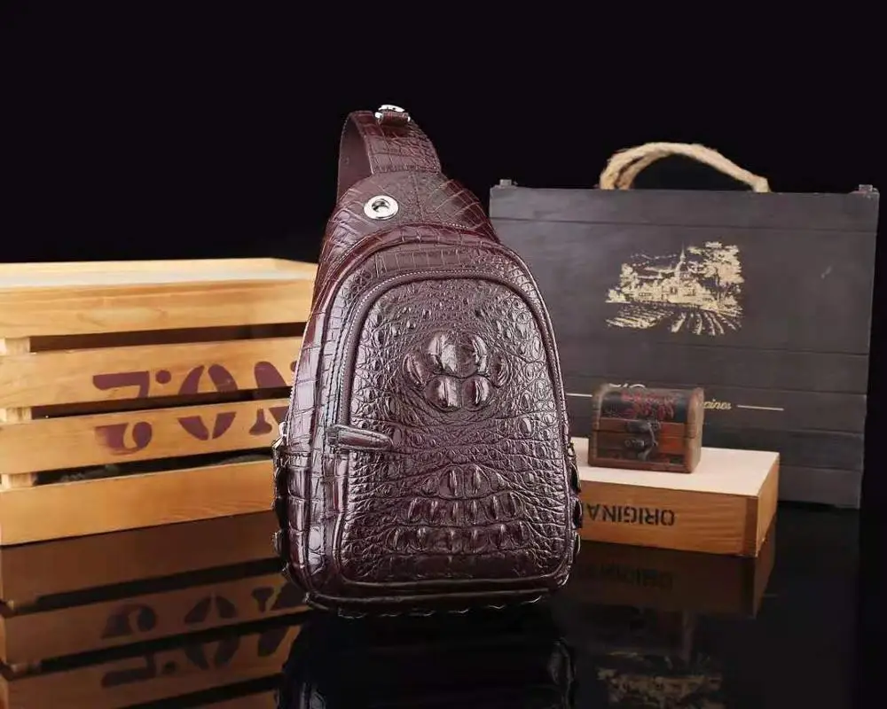 

New Genuine Real Crocodile Muti Pockets Leather Chest Bags for Men