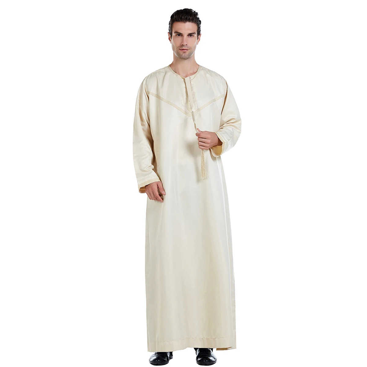 

HJ EMMR02 Eid Abaya Middle East Traditional Robe Solid Color Men Jubah Daffah Arabic Thobe Men Muslim, White, gray, black, beige