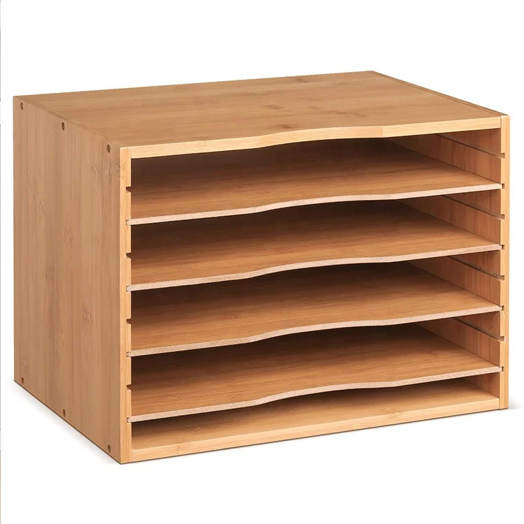 
Bamboo Desk File Sorter Organizer, All-Purpose Document Letter Mail Tray Sorter with 4 Adjustable Shelves Home Office, Natural 
