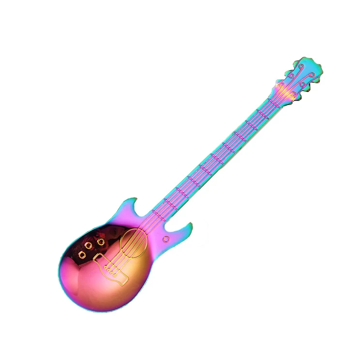 

Guitar Shape Design Tea Spoon Colorful Stainless Steel Coffee Spoon, Silver,gold,rose gold,black,colorful