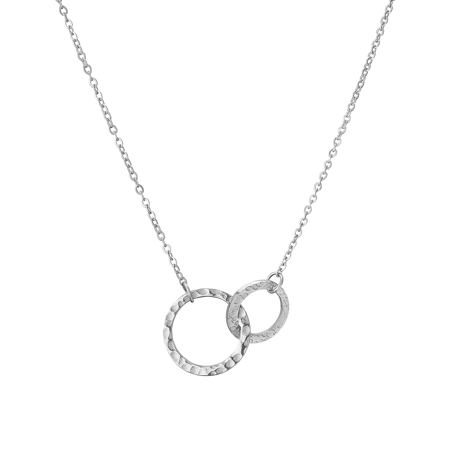 

Silver Jewelry Couple Hammered Interlocking Double Rings Generation Pendant Two Circles Necklace for Women, Silver/gold/rose gold