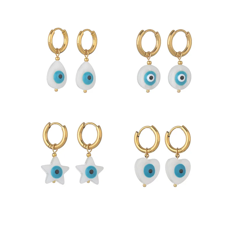 

2022 New Fashion Real 18k Gold Plating Acrylic Earrings Fancy Stainless Steel Star Evil Eyes Drop Earrings