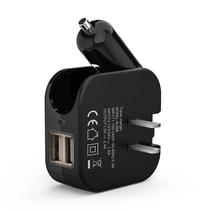 

USB Fast Wall Charger 2 Port Fast Car Charger Smart Mobile Phone Charger For Travel, Black / white