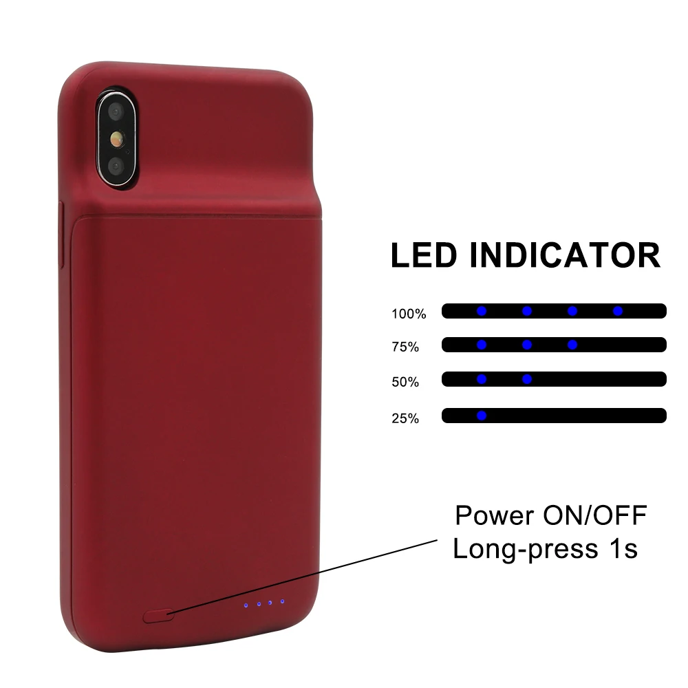 WELUV Hot Sale Battery Case For iPhone X Slim Fit + External Rechargeable Power Bank Charging Cover IPX3600-RED - ANKUX.COM