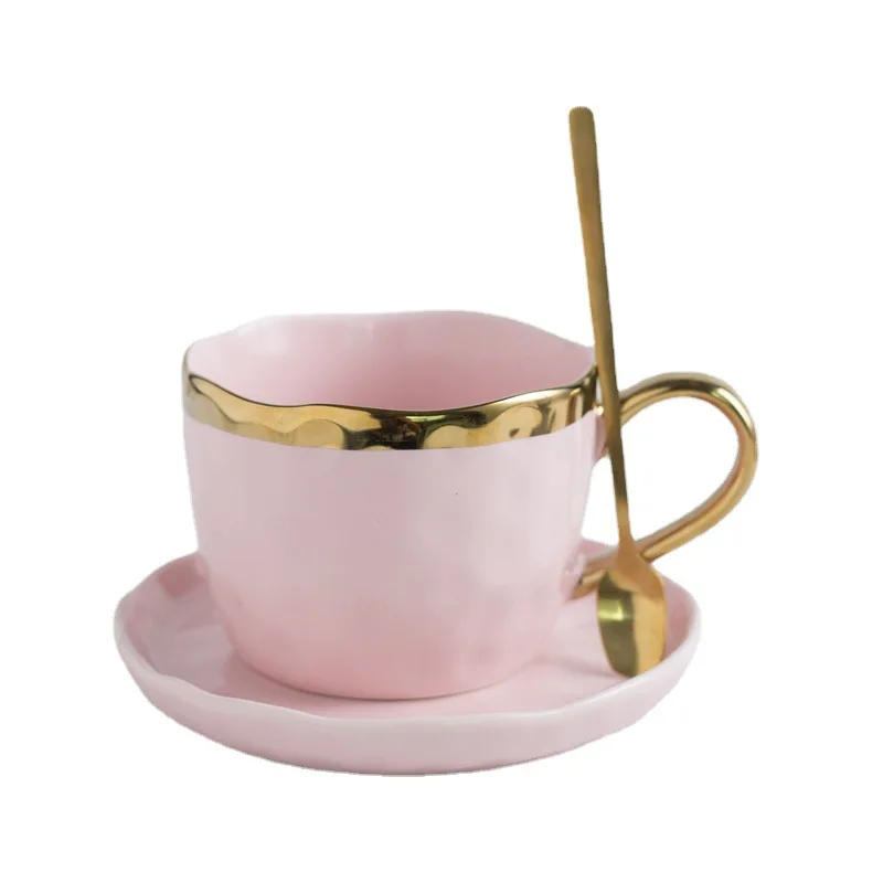 

European cup and saucer set ceramic tea cups and saucers coffee & tea sets, Pink, green ,blue and yellow