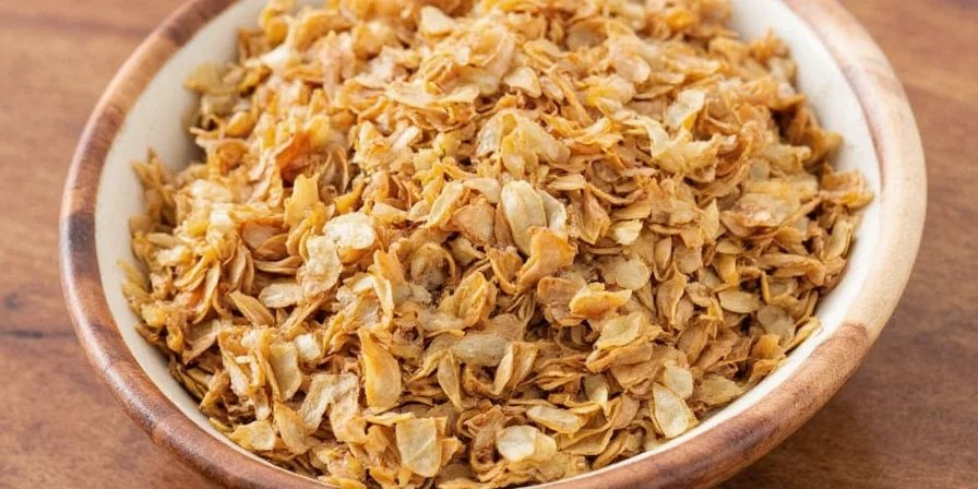 Finished dish featuring dried onion notes