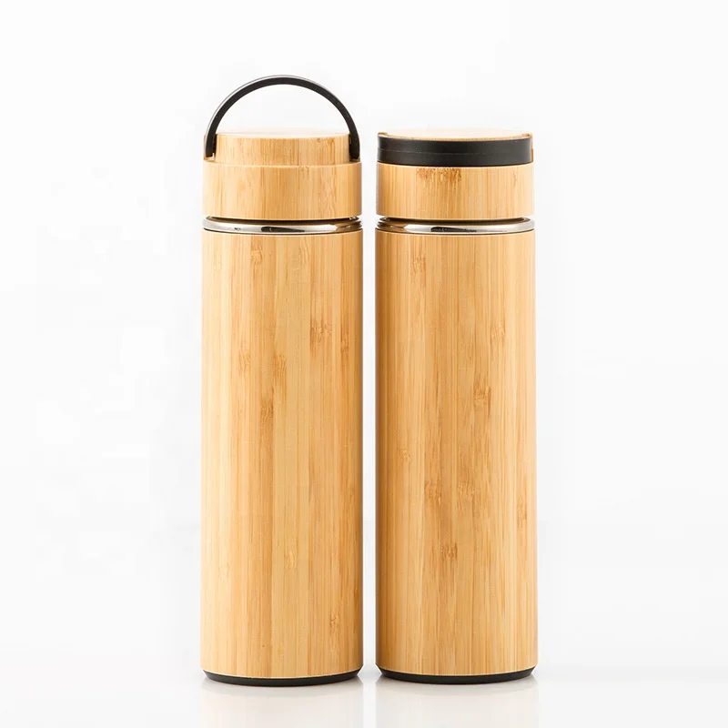 

Eco Friendly Custom Logo Vacuum Insulated Stainless Steel Water Bottle Bamboo Lid, Natural
