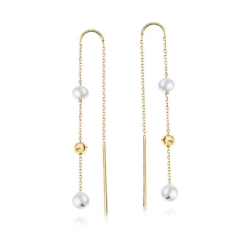 

Romantic CANNER S925 Sterling Silver big pearl long tassel 18k gold plated earrings for women 2021